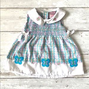 Baby Girl 12m Vintage Plaid Peter Pan Collar Dress Blue Purple White